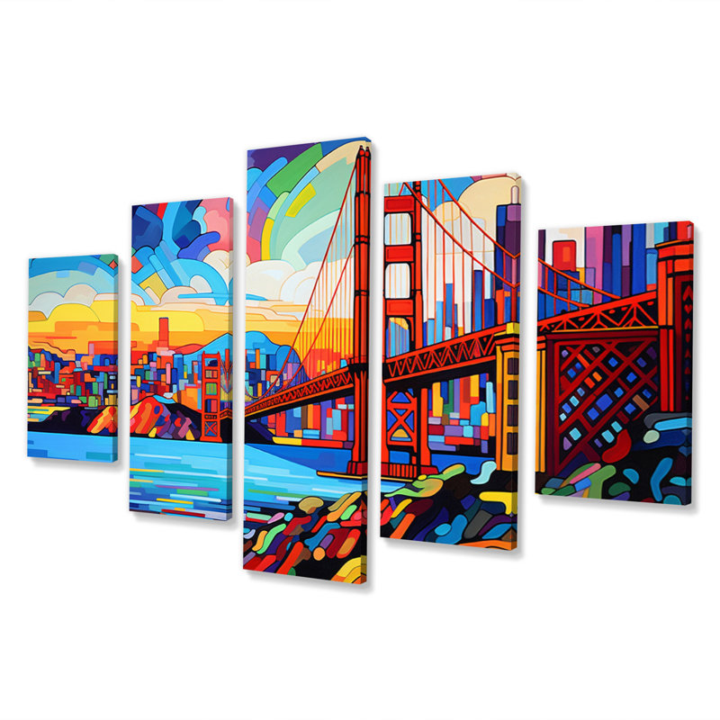Pop Art San Francisco I - impression d'art urbain sur paysage urbain - 5 panneaux