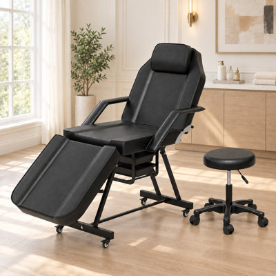 Ensemble de fauteuil inclinable réglable pour salon de tatouage, spa et soins du visage avec 2 plateaux - Noir