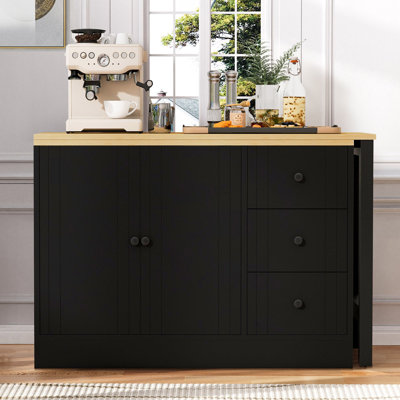 89.7'' Wooden Kitchen Island With Extendable Table