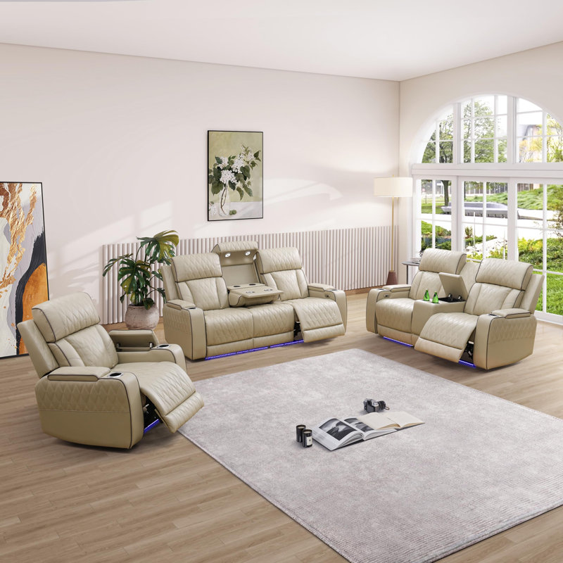 Ensemble de canapé inclinable en cuir 3 pièces