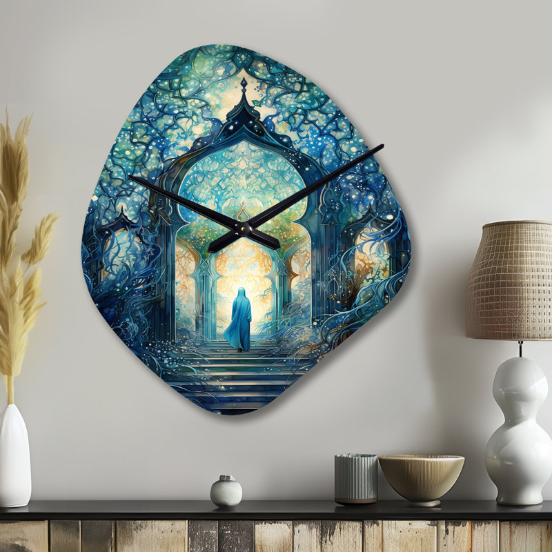 L'islam, art spirituel - horloge murale asymétrique en métal, sarcelle, forme unique, Petit
