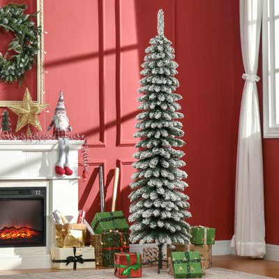 Arbre de Noël artificiel enneigé 6 pi de hauteur 6 pi, arbre de Noël mince avec branches réalistes et 395 pointes, vert