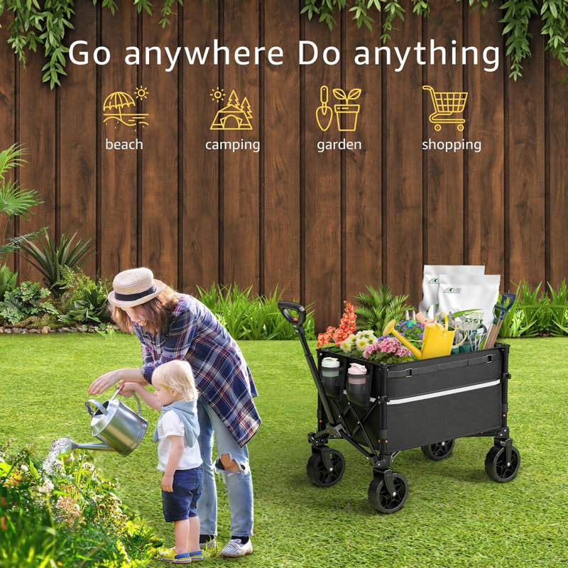 Chariot utilitaire pliable avec roulettes, Noir