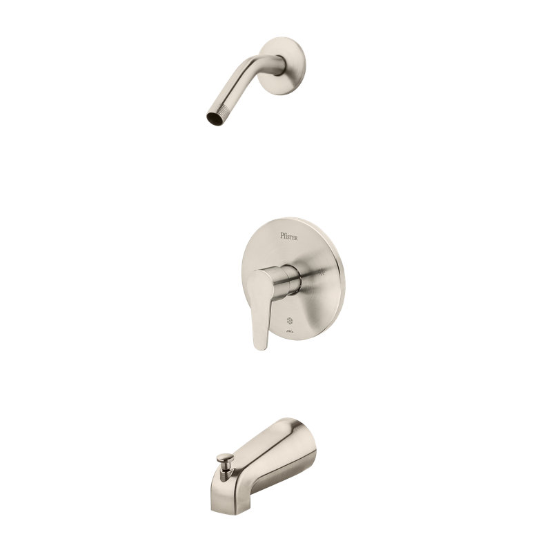 Pomme de douche et baignoire moderne à une poignée Pfirst, sans garniture, en nickel brossé