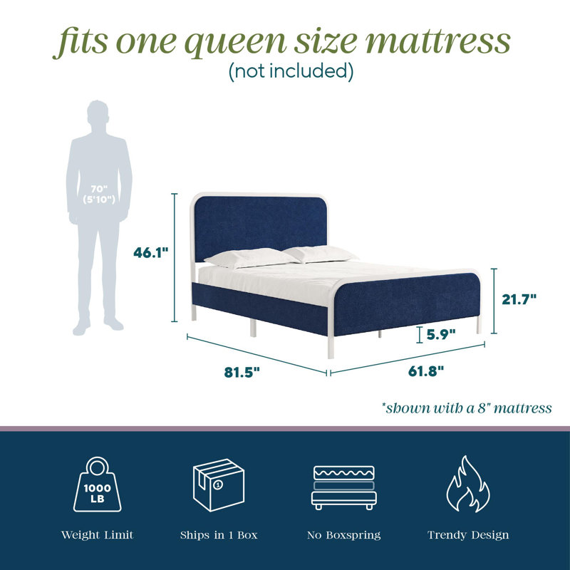 Base de lit plateforme avec tête de lit tapissier Tallulah, bleu marine, Grand