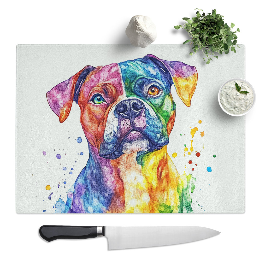 A Staffordshire Bull Terrier Dog  Glass Chopping Board