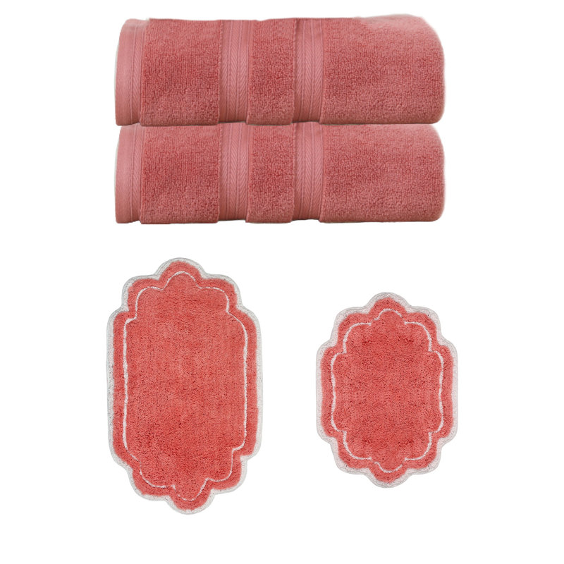 Ensemble de serviettes de bain et de tapis de bain 100% coton doux 2 pièces Talbert Collection, Corail