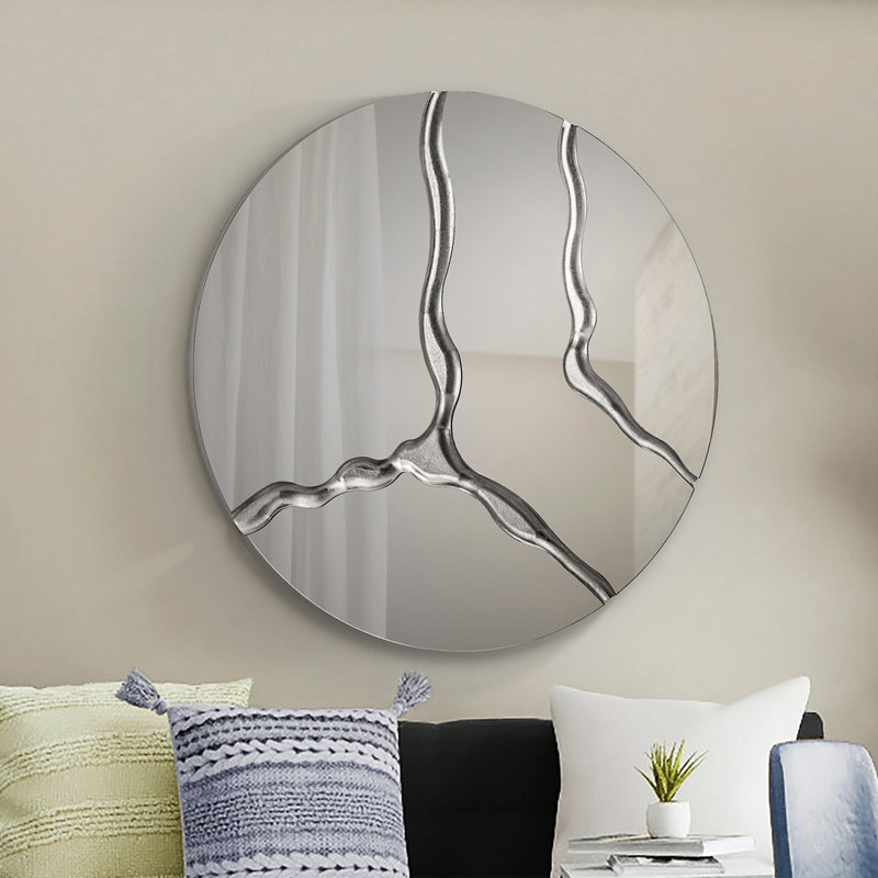 Surcos Round Mirror, Silver