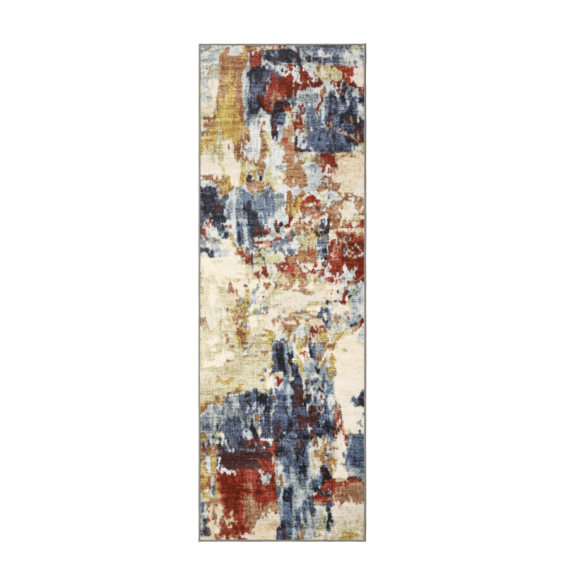 Ultra Thin Washable Area Rug – Modern Abstract Carpet, Non-Slip & Non-Shedding, Spot Resistant for Living Room, Bedroom, Hallway, Dining Room, Office – Blue & Colorful, Multiple Sizes