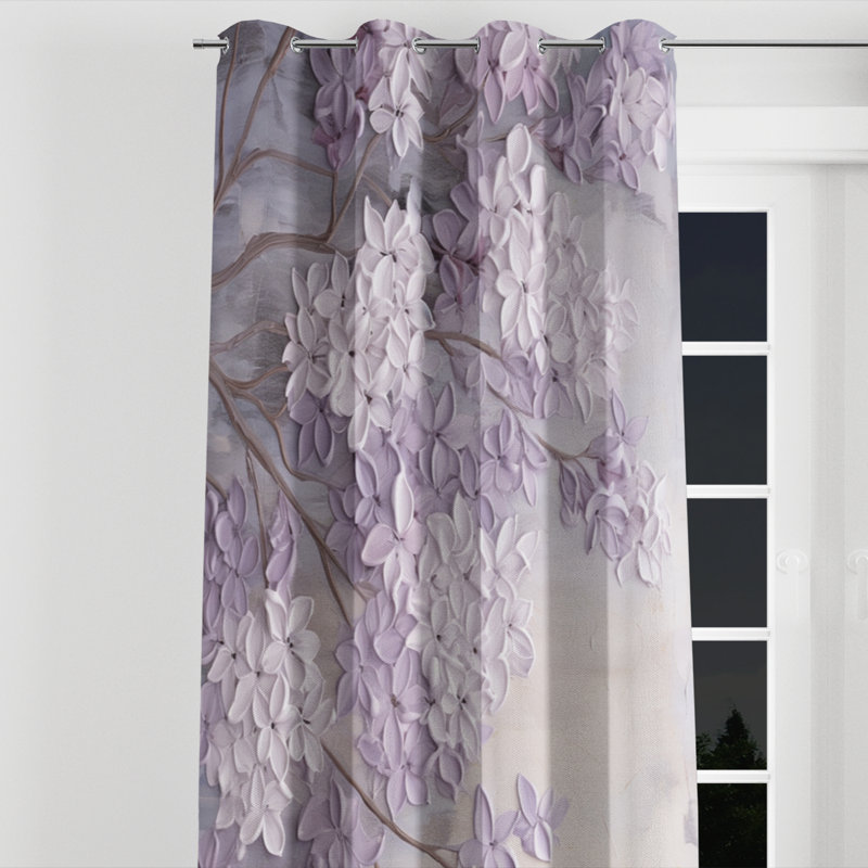 Blooming Lilac Melody I - Traditional Blackout Grommet Curtain - 1 panel, 52" W x 84" L, Silver Grommets