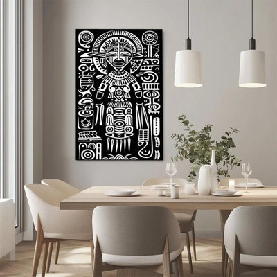 1Pc Framed Canvas Poster Print Totem mask, geometric abstract pattern, primitive tribal art style Wall Art, Wall Decor, Perfect for Room Decor Living Room Bedroom Office Kitchen Bathroom Home Decor, Rustic & Modern Ideal Home Wall Decoration