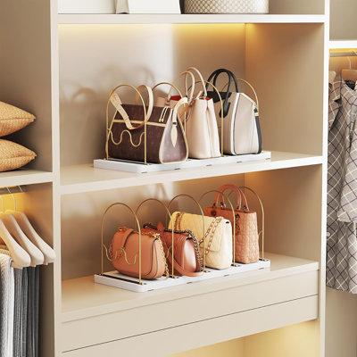 2 Pack Purse , Handbag Organizer For Closet, Adjustable Handbag Holder Storage Organizer, Dual-Side Spacing Wooden Purse Holder Rack For Large , Small Bags Easy To Install, Space,Saving