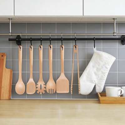 6-Piece Natural Beechwood Kitchen Utensil Set With Anti-Slip Notch Design, Heat Resistant & Non-Scratch Wooden Spoons, Spatula, Tongs For Cooking
