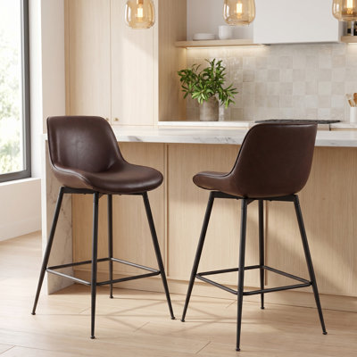 Tabourets de bar en similicuir de style moderne Mid-Century avec siège et dossier rembourrés avec structure en fer durable - parfaits pour la cuisine, le bar ou le café