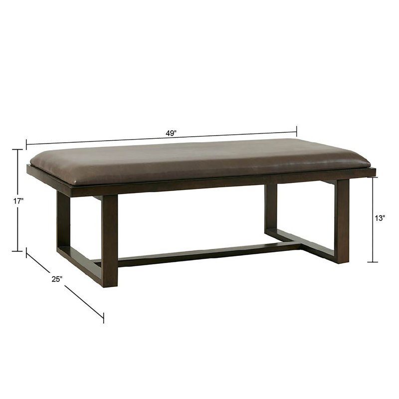 Tracey Brown Faux Leather Cocktail Ottoman with Wood Trim