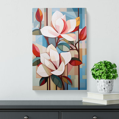 Magnolia Flower Cubism Art - Wrapped Canvas