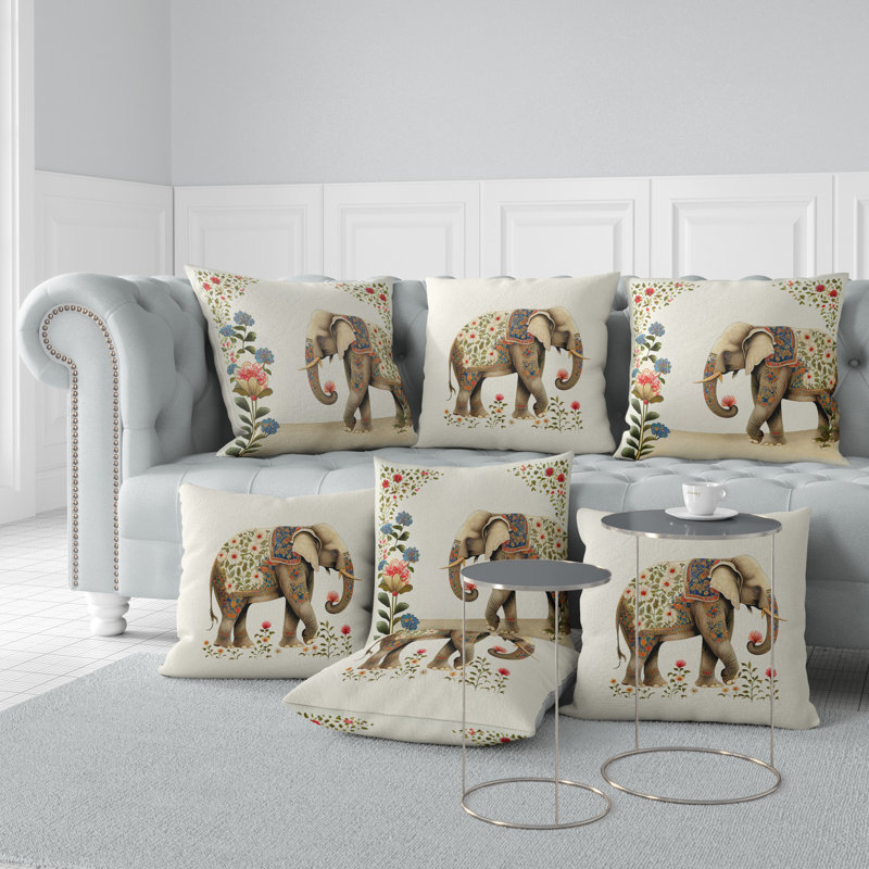 Housse et insert de coussin intérieur / extérieur en polyester Elephant's Floral Fantasy, 16 po x 16 po