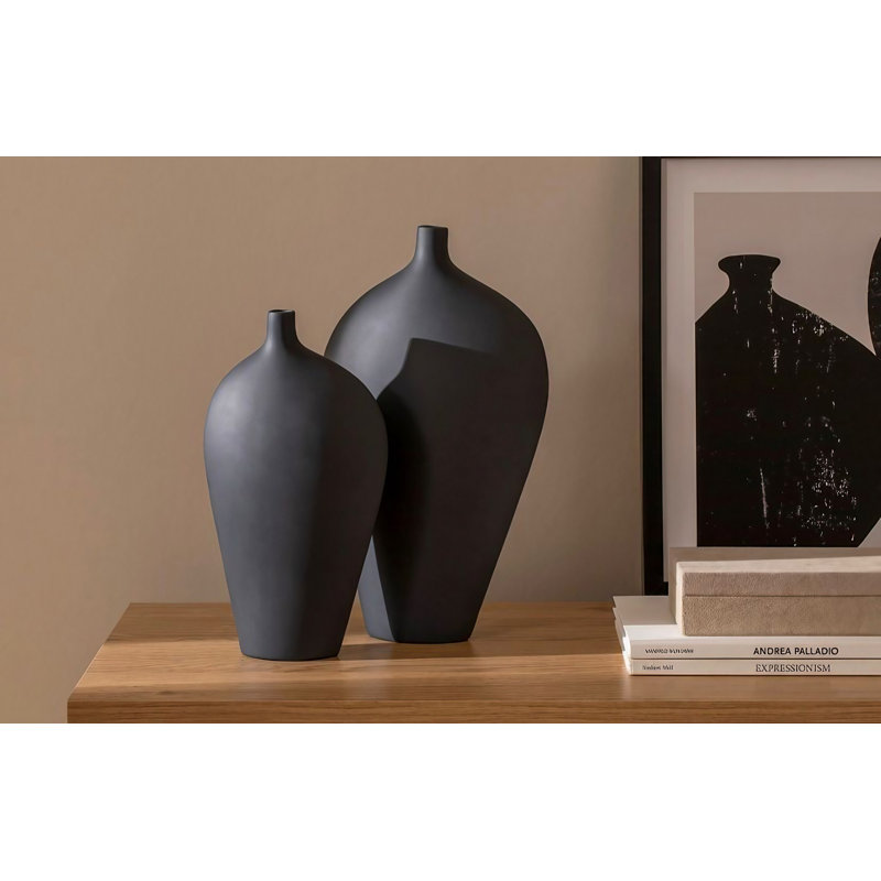 Crisinda Ceramic Table Vase, Grey, 15cm H x 15cm W x 4cm D