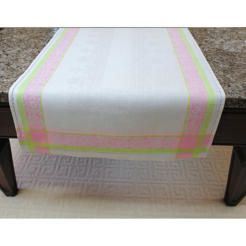 French Home Linen 20" x 68" Cleopatra Table Runner, Chartreuse/Rose/Pale Lavender