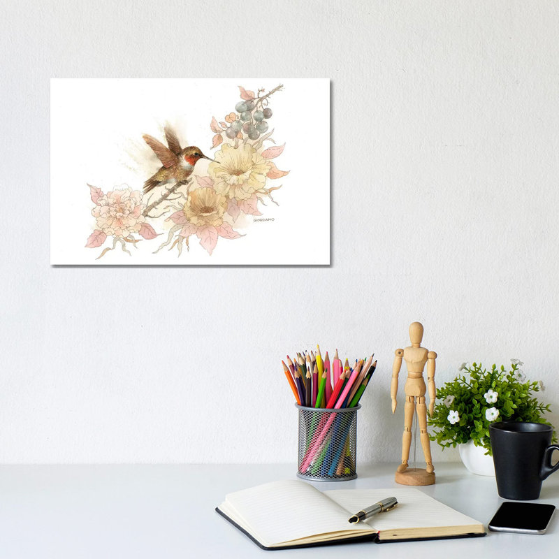 Colibri vignette - impression d'art graphique, Aucun mat, Toile tendue, H 8 po x l 12 po x P 0,75 po