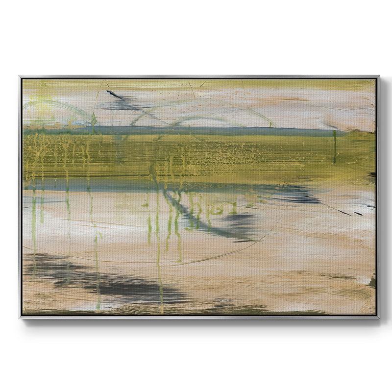 Réflexions aquatiques I, Pas de tapis, H 17 po x l 25 po x P 2 po, Toile argentée avec cadre flottant