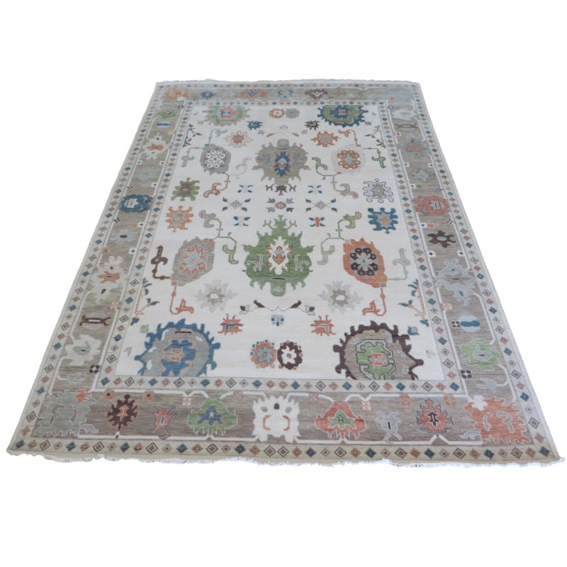 10 x 13'10 Hand Knotted Ivory Colorful Oushak Oriental Rug A672A1DD6BCD45D18809995CA7B0F6A1
