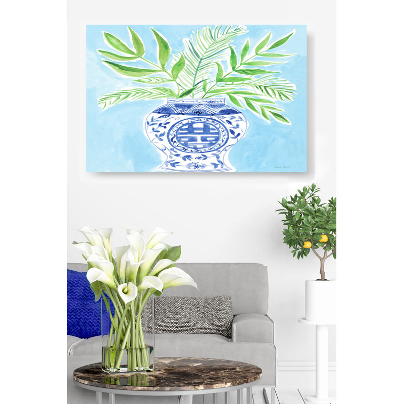 Bleu chinois, vert, indigo, cyan, bleu sarcelle, fougère, palmier, feuilles, tropical, H 24 po x l 48 po x P 1,5 po