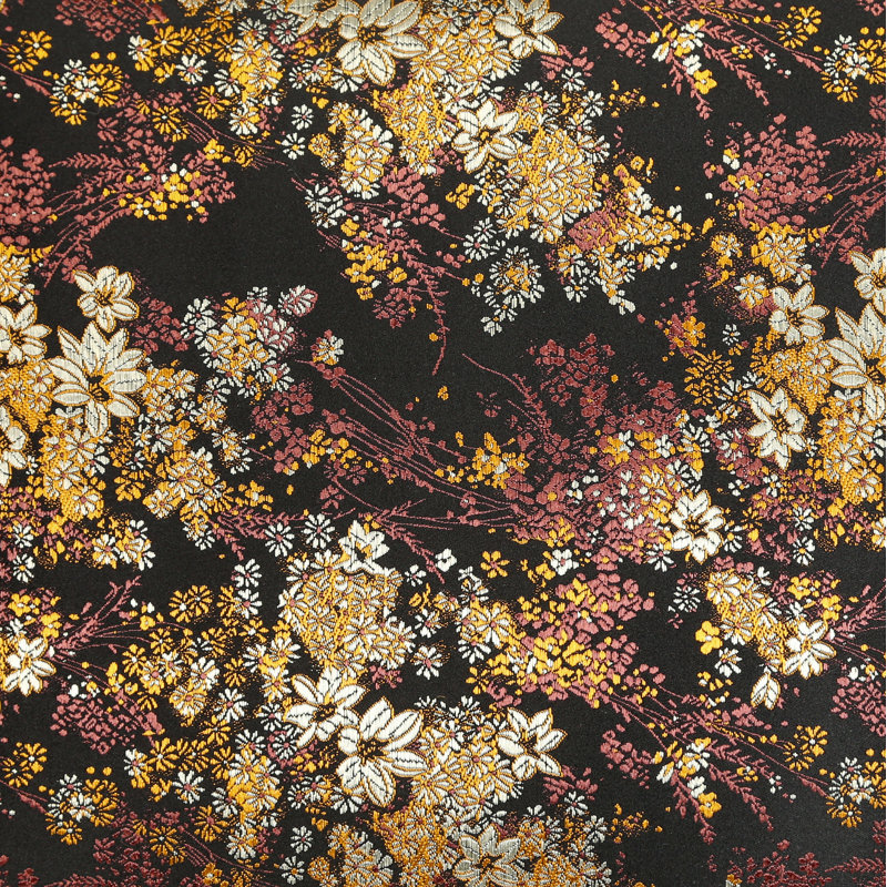 Coussin Brocade, noir, floral doré