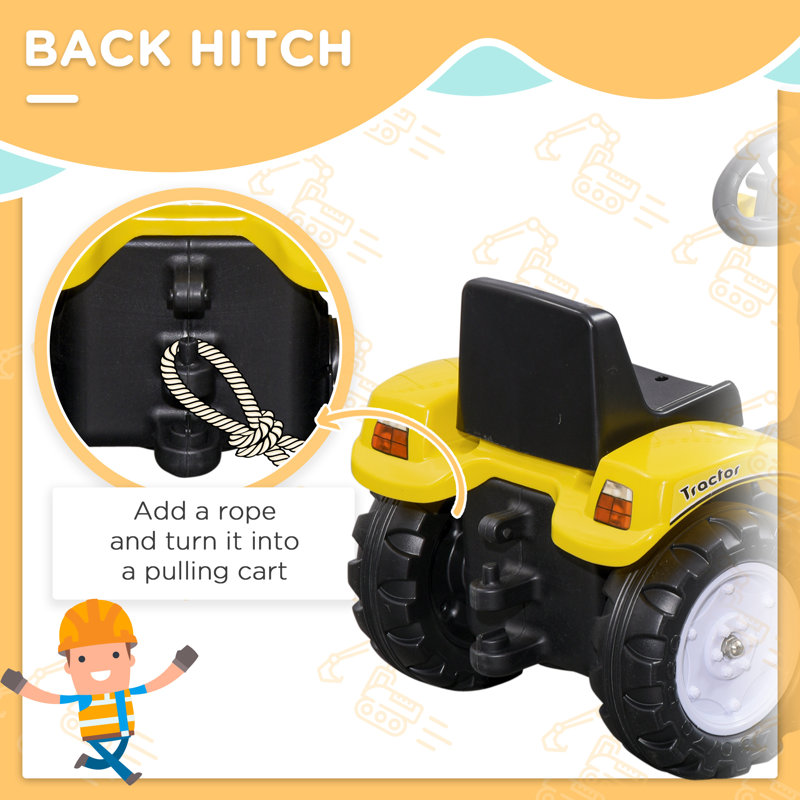 Kids Yellow Manual Pedal Ride-On Excavator with Front Loader