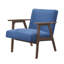 Chaise d'appoint Cathy, coussins en polyester bleus, bois d'hévéa brun noyer