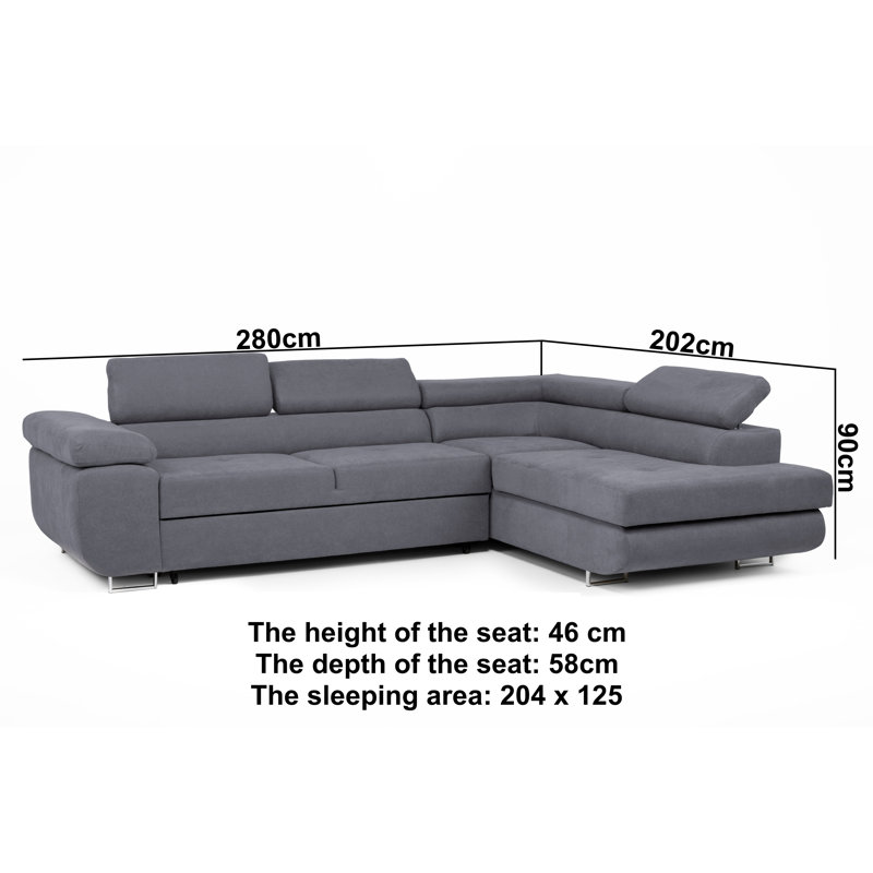 Flavius Corner Sofa Bed, Graphite, Right Hand Facing