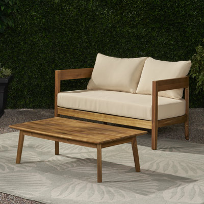 Ensemble de conversation pour patio en bois de teck avec coussins