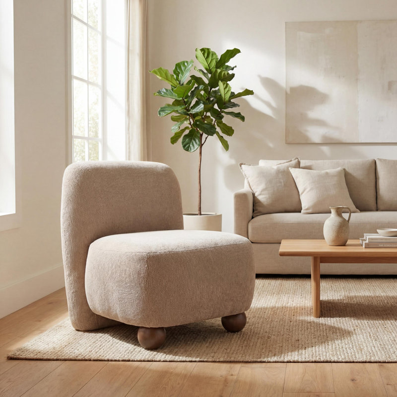 Upholstered Fabric Armless, Beige