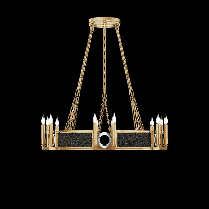 Lustre rond l 35,75 po Mirage, Chevalier noir / nickel / feuille d'or doux