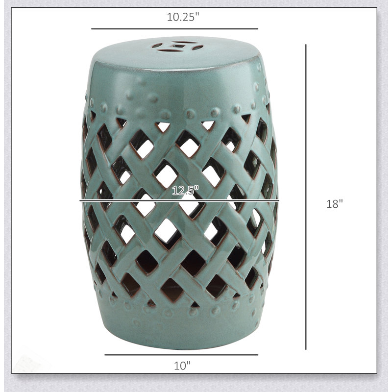 Tabouret de jardin en céramique durable avec motif en treillis tissé, finition émaillée pour une utilisation intérieure et extérieure, table de bout décorative solide et élégante