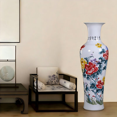 Grand vase décoratif sur pied en céramique de style chinois de 70,87 po Jingdezhen