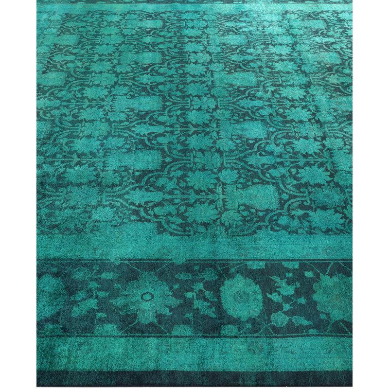 Overdyed Hand-Knotted Wool Modern-Contemporary Green Area Rug 10' 1" x 13' 8"