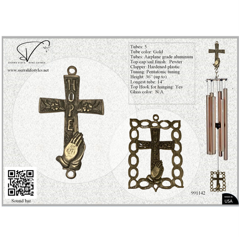 36 po croix / espoir - tube, Or