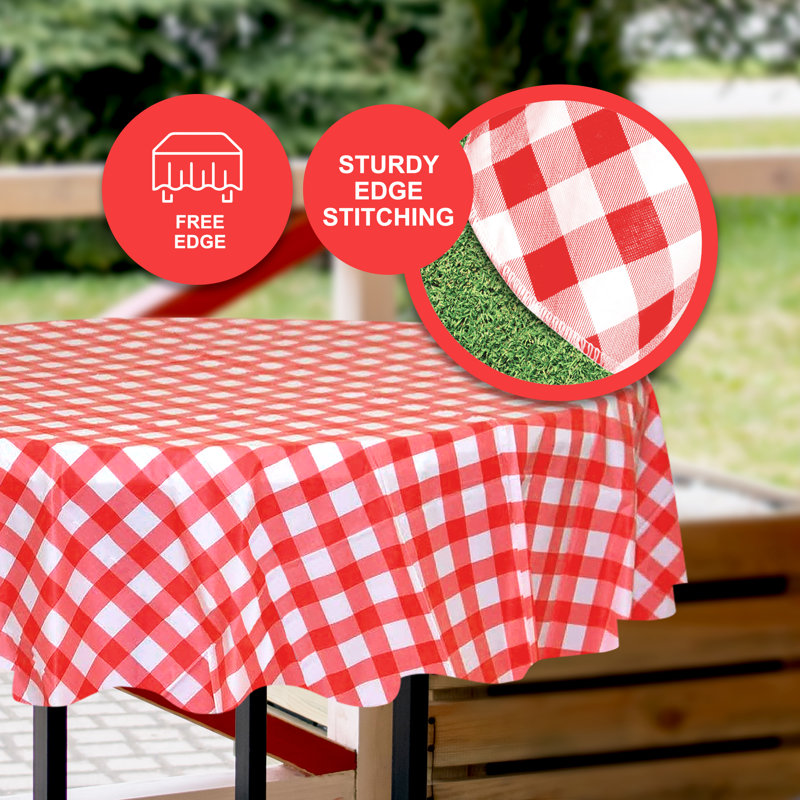 Joerell Checkered Round Tablecloth, Red