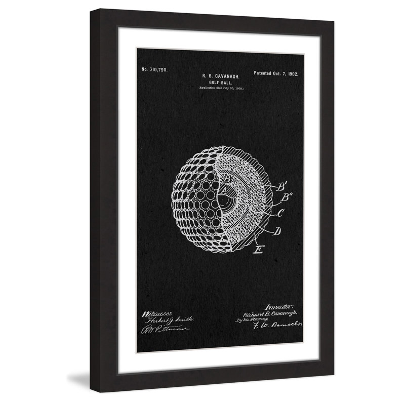 « golf ball 1902 black paper » par steve king, reproduction d’art encadrée, H 24 po x l 16 po x P 1,5 po