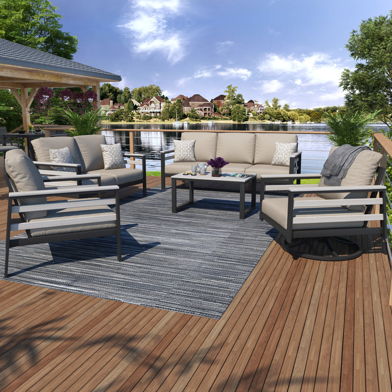 Townsend 7 - Person Patio Conversation Set with Sunbrella® Cushions, Cast Silver Sunbrella®