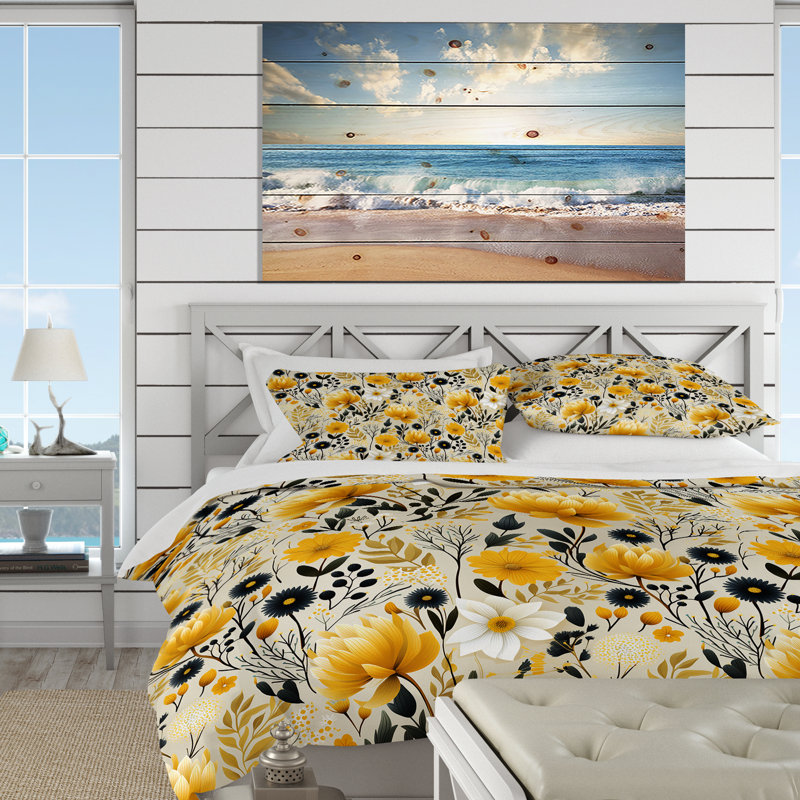 Ensemble de housse de couette Retro Floral Revival Botanical Pattern II, Housse de couette pour grand lit et 2 taies décor