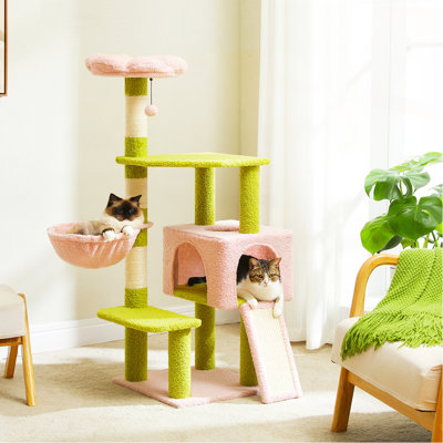 Arbre à chat 47,3 po à plusieurs niveaux avec jolie fleur recouverte de sisal