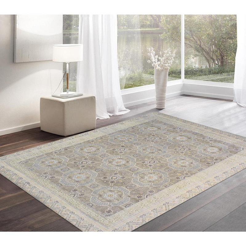 Khotan Hand-Knotted Taupe/Beige Wool Area Rug