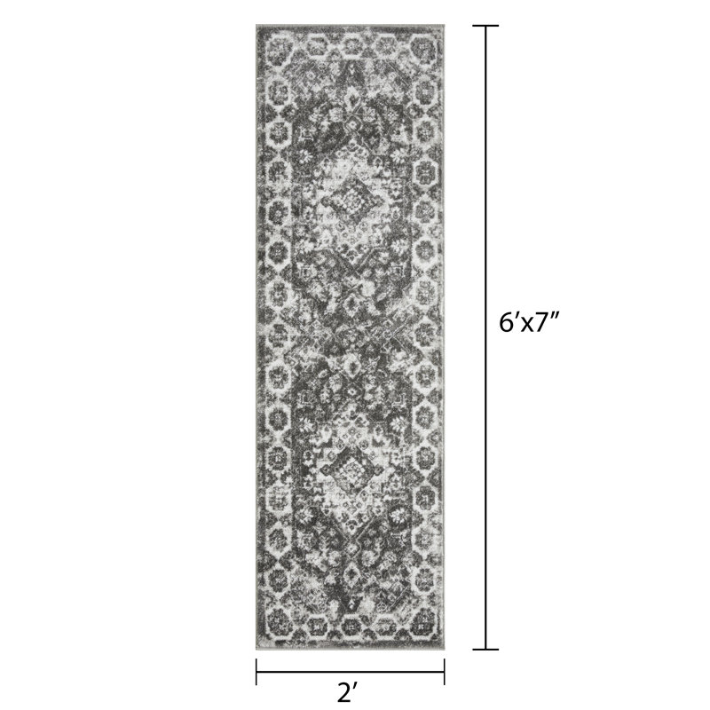 Raghdah Oriental Gray Area Rug, Runner 2' x 6'