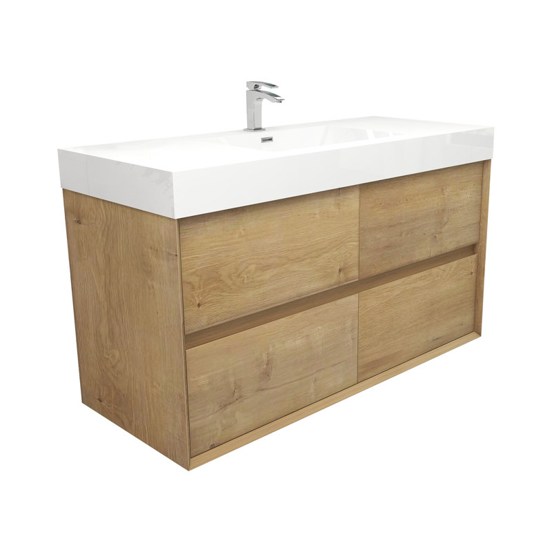 48" W Wall-Mounted Single Bathroom Vanity Set, Dark Oak