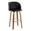 Tabouret de bar à hauteur fixe avec pivot en bois de noyer et similicuir noir avec repose-pieds rond en métal chromé - ensemble de 2