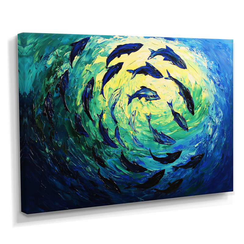 Thon nageant - requin, art mural, H 12 po x l 20 po, Toile tendue, Ne s’applique pas