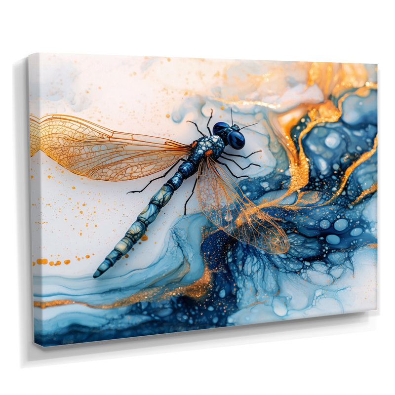 «Modern Aqua», libellule Serenade IV - libellule, art mural, H 34 po x l 44 po, Toile tendue, Ne s’applique pas