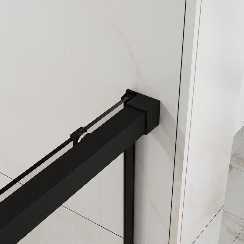 Porte de douche de 48 à 72 po, verre trempé épais de 6 mm, revêtement facile, finition noire mate, roulettes en acier inoxydable, ouverture réversible, performance imperméable et bon fonctionnement pour le verre de la salle de bain